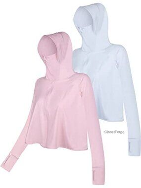 2 Pcs Women's UPF 50+ Sun Protection Jacket with Mask Lightweight Full Zip Long